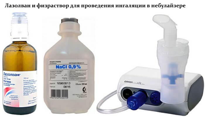 Небулайзер, физраствор и Лазолван Лазолван и физраствор для проведения ингаляции